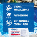 Leslie's Power Powder Plus 73-73% Calcium Hypochlorite Pool Shock, Fast-Dissolving Chlorine Granules, Eliminates Bacteria & Algae - Low Residue, Non-Stabilized, 70% Available Chlorine - 12 x 1 Pound
