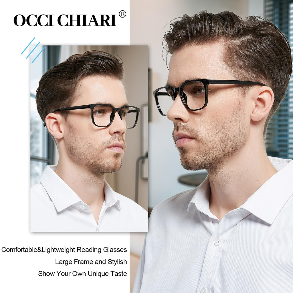 OCCI CHIARI XL Reading Glasses Men Large head Comfortable Readers 1.0 1.25 1.5 1.75 2.0 2.25 2.5 2.75 3.0 3.5 4.0 5.0 6.0(1.5x Black)