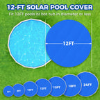 KETNET Solar Pool Cover 12 ft Round for 6-24ft Above Ground Inground Pools, Hot Tub Spa Thermal Heating Bubble Wrap Covers, 12 Mil Heavy-Duty Circle Blue Floating Blanket Mat for Swimming Pools