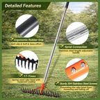 CKLT 62 Inch Garden Rake with 17 Tempered Spring Steel Tines