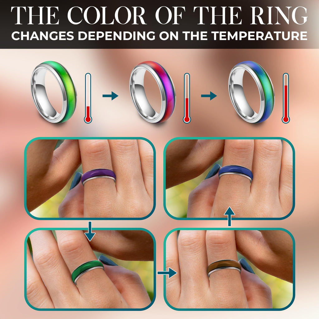 PIKTIME 50 Pcs Mood Rings Bulk, Color-Changing Metal Alloy, 5 Sizes 6-10