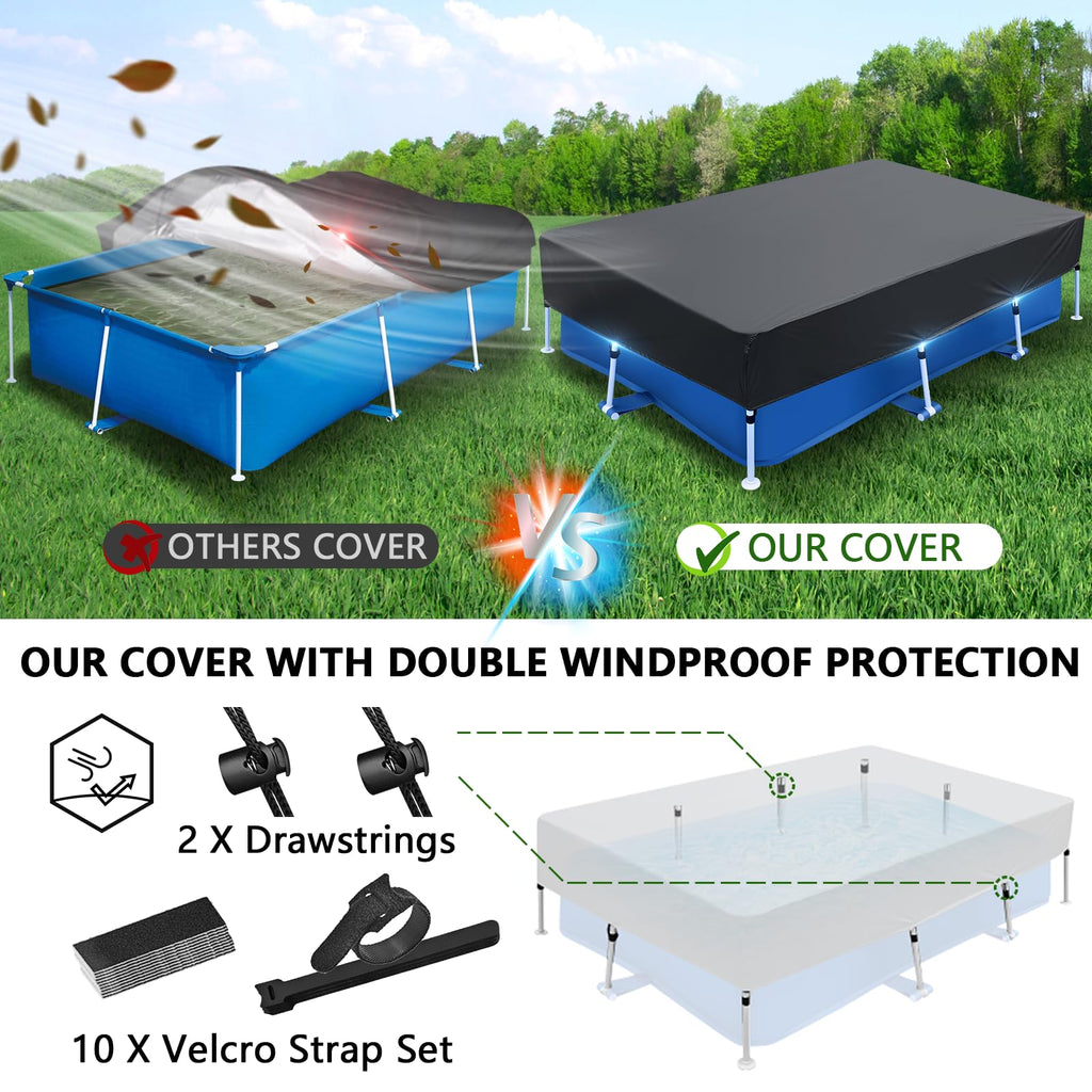 118x79 in Rectangle Pool Cover for 10 x 6 Above Ground Pool 10 ft Swimming Pool Cover Drawstring Design for 9x6 Rectangular Frame Pools Winter Pool Cover Ideal for Heater Above-Ground Pool