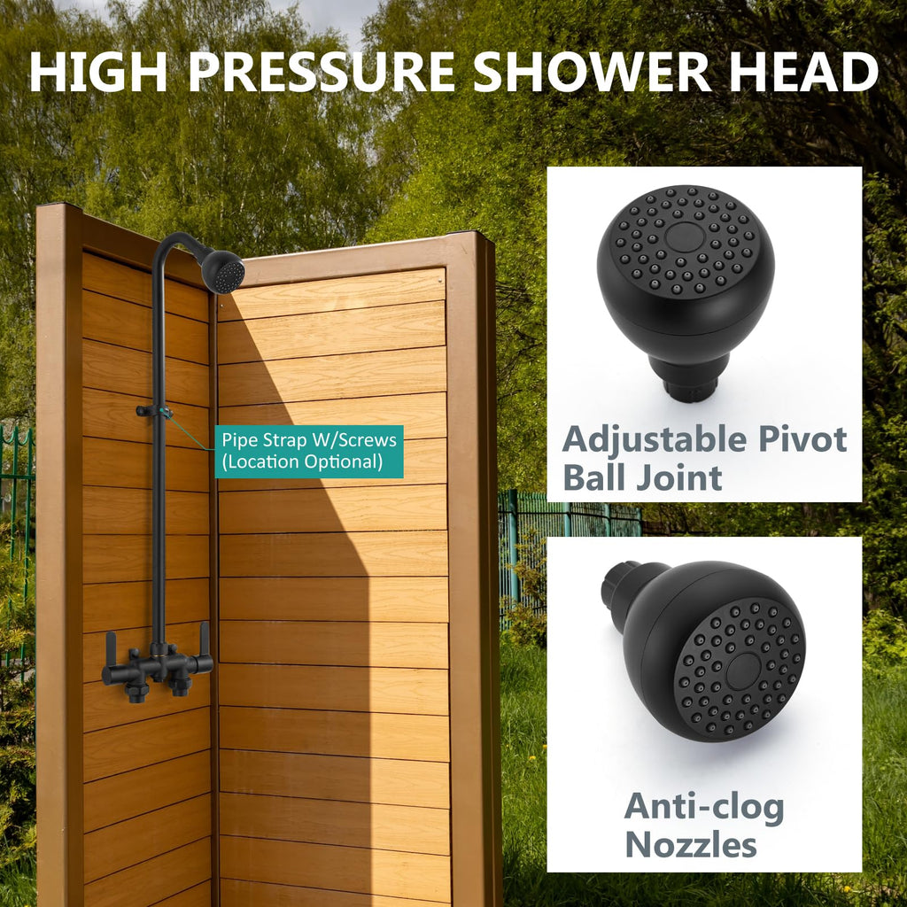 Aolemi Outdoor Shower Fixtures, 31" Exposed Shower System with Shower Head, 2-Handle Outdoor Shower Kit, 3 Inch Center Brass Mixing Valve, Matte Black