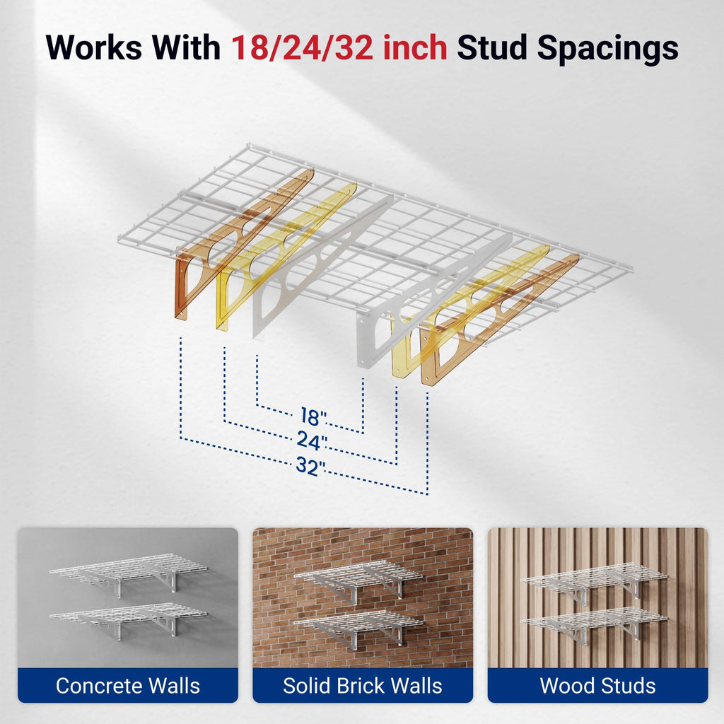 FLEXIMOUNTS 4-Pack 2x4ft 24-inch-by-48-inch Wall Shelf Garage Storage Rack Wall Mounted Floating Shelves, Total 1200lbs Capacity, White, Classic Series