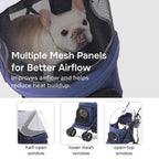 TerraPede Lightweight 10 lbs Foldable Pet Stroller for Small Dogs & Cats, Easy-Fold Compact, with Adjustable Sun Canopy, Cup Holder, Breathable Mesh, Pad & Storage Bag, Holds 33 lbs, Blue Gray