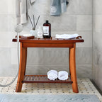 Jekruiet Teak Shower Chair Stool, 24" Shower Bench Seat, Wooden Bathroom Bench with Storage Shelf for Indoor & Outdoor Use