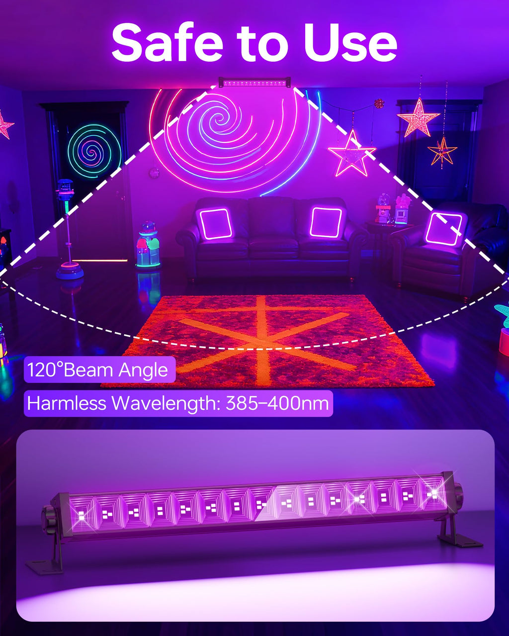 4 Pack LED 42W Black Lights, Blacklight Bars for Glow Party, Halloween
