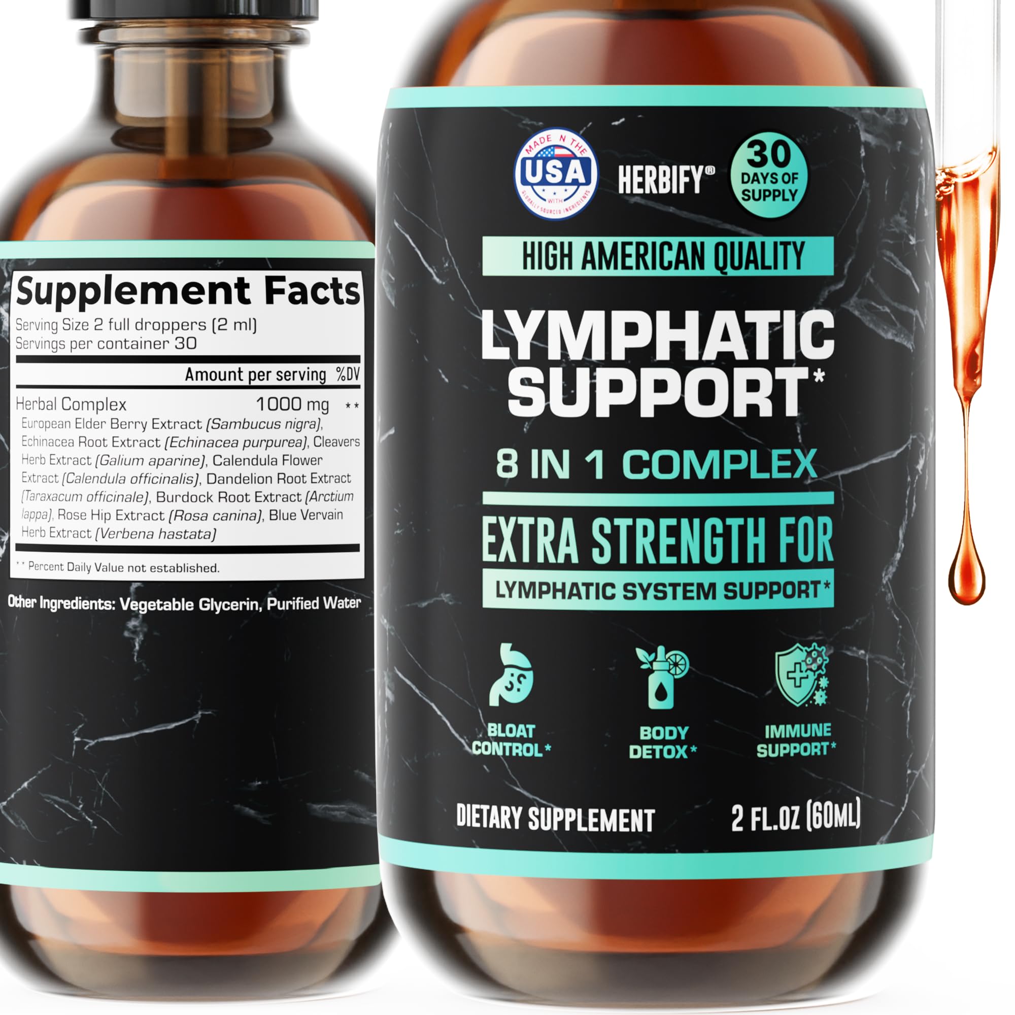 HERBIFY Lymphatic Drainage Drops for Liver Detox & Immune Support - Lymph System Support Drops - Detox Cleanse - 60 Days Supply - 2 Fl Oz Made in USA