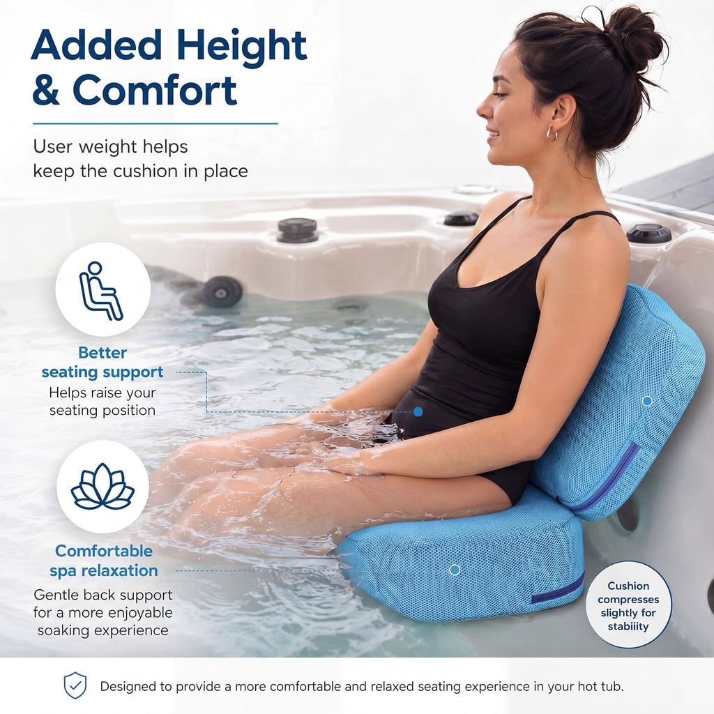Yerliker 1 Pcs Foldable Hot Tub Booster Seat for Adults, Adjustable 2 Heights up to 6.3", Weighted Booster Seat 3D Air Mesh Hot Tub Accessories Quick Dry Micro Dot Non Slip for Spa Bathtub Pool