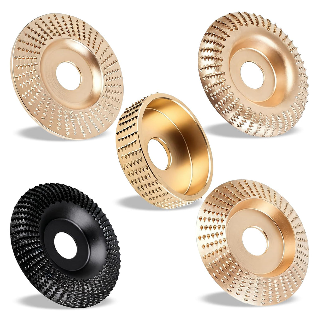 5PCs Angle Grinder Wood Carving Grinding Disc Set | 4" or 4 1/2" Wood Shaping Wheels for Stump Grinders | 5/8 inch Arbor | High-Speed Wood Grinding & Polishing Accessory Kit
