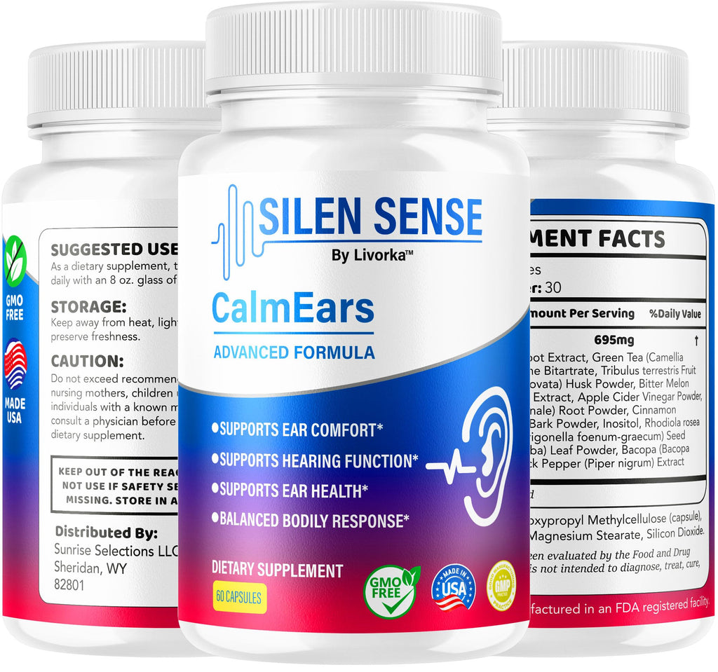 Silen Sense Calm Ears - Official Silen Sense CalmEars Advanced Formula Capsules Ear Health Support, SilenSense Pills Premium Natural Vitamins for Overall & Wellness, 60 Capsules for 1 Month