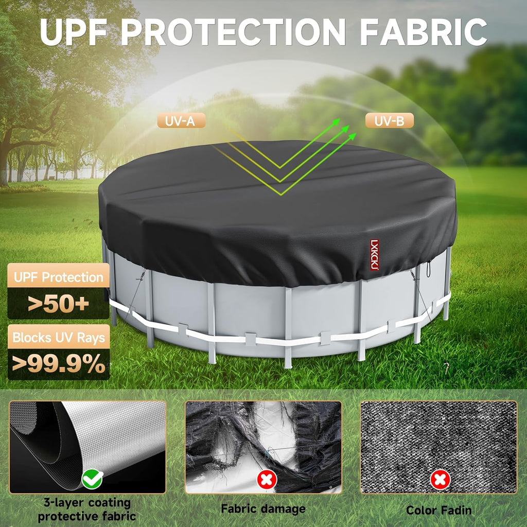 LXKCKJ 15 Ft Round Pool Cover, Solar Pool Covers for Above Ground Pools, Summer Pool Cover Protector with Cover Accessories, PE Tarp Ideal for Waterproof and Dustproof (Black)