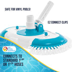 U.S. Pool Supply 16" Weighted Pool Vacuum Head with Nylon Side Bristles, Swivel Hose Connection, EZ Clip Handle - Connect 1-1/4", 1-1/2" Hose - Scrub Clean, Remove Debris - Safe for Vinyl Lined Pools