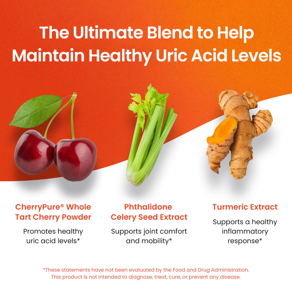 3 in 1 Uric Acid Flush Cleanse – Tart Cherry Extract with Turmeric & Celery Seed Supplement Purge - Feet and Joint Support - 60 Veggie Capsules