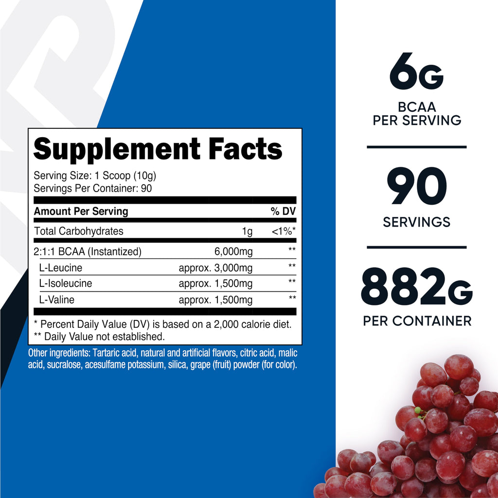 Nutricost BCAA Powder (Grape, 90 Servings) - Optimal 2:1:1 Ratio, Vegetarian, Non-GMO