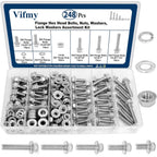 Vifmy 1/4-20 Bolt x (Length 3/4", 1", 1-1/4") 304 Stainless Steel Flange Head Bolts Assortment Kit (248 Pack) with 1/4 20 Bolt, Serrated Flange Nuts, Washers, Full Thread