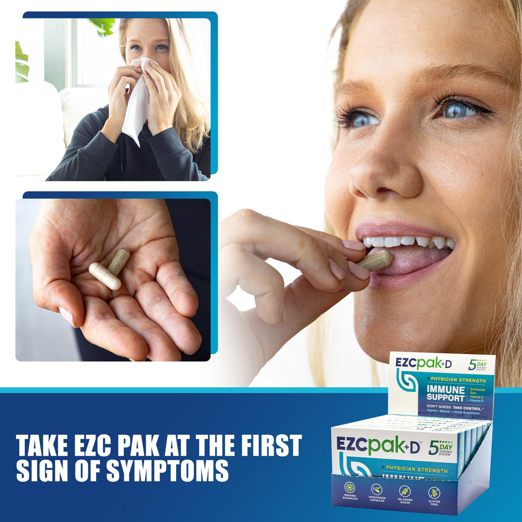 EZC Pak 5-Day Immune System Booster with Echinacea, Vitamin C, Zinc & Vitamin D - Tapered Immune Support Supplement for Adults - Supports Immunity, Easy Travel-Size Supplement Pack - (Pack of 6)