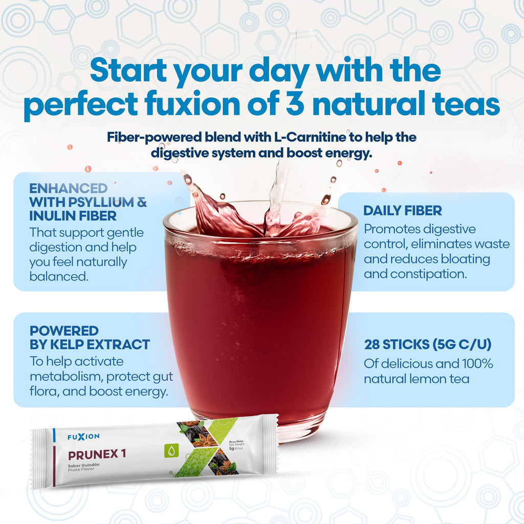FuXion Prunex 1 Tea Instant Drink Mix - Colon Cleanse Detox for Optimal Intestinal Transit - 1 Pouch of 28 Sticks