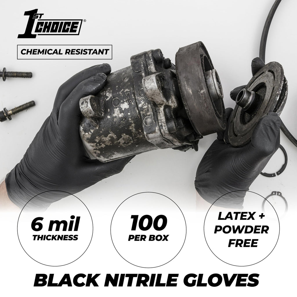 1st Choice Nitrile Gloves, Disposable, Latex-Free, Black, 6 Mil, for Mechanics, Cleaning, Automotive, Large, 2 Cases of 1000