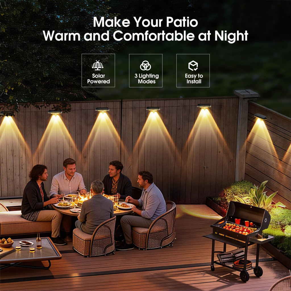 AUDLES Solar Fence Lights Outdoor, 3 Modes Warm/Neutral/Cool White Fence Lights Solar Powered for Outside, IP65 Waterproof, 60 Lumens Solar Light for Step, Pathway, Garden, Deck, Stairs - 8 Pack
