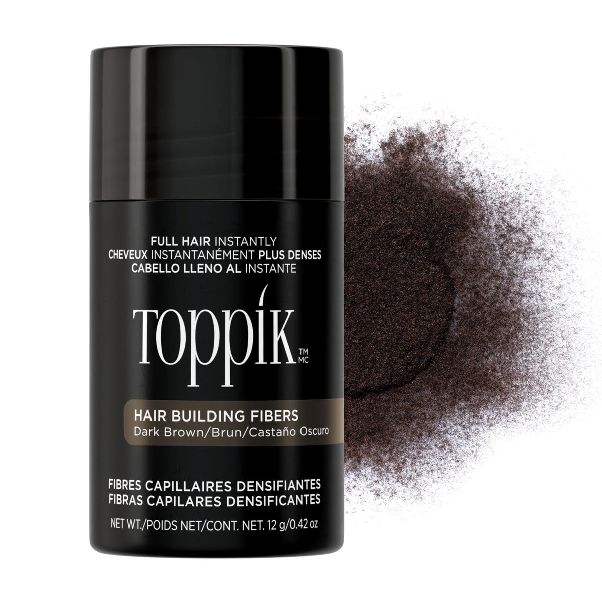 Toppik Hair Building Fibers, Dark Brown, 12g Fill In Fine or Thinning Hair, Instantly Thicker, Fuller Looking, 9 Shades for Men & Women, Keratin Protein Formula