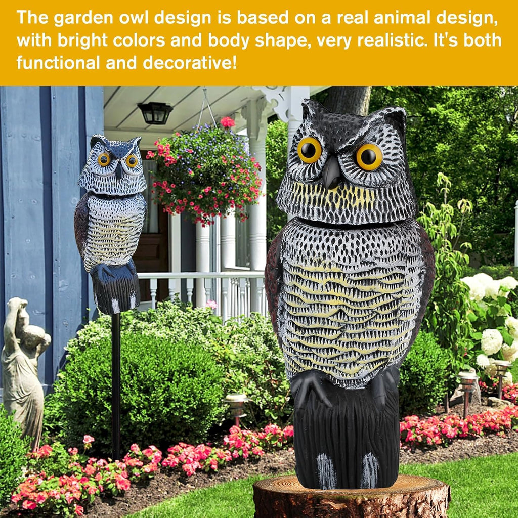 Fake Owl Statue to Scare Birds Away, Waterproof Moving Bird Deterrent Owl