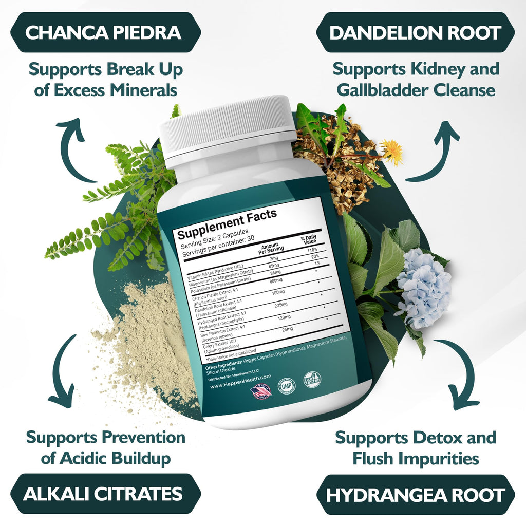 Happee Chanca Piedra Stone Breaker Kidney & Gallbladder Cleanse – Kidney Stone Dissolver & Passage Support - High Potency Phyllanthus Niruri with Magnesium, Potassium & Herbal Blend - 60 Capsules