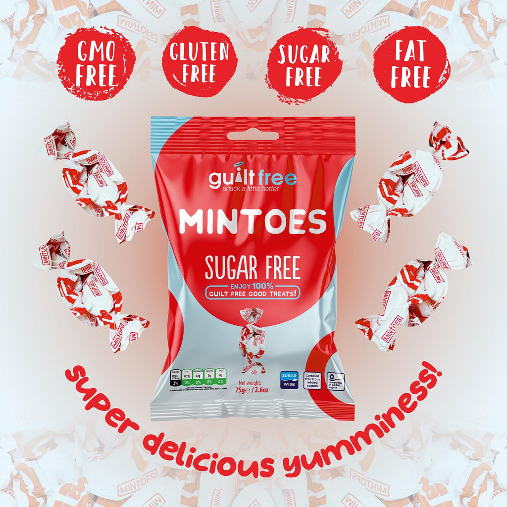 Guiltfree Sugar Free Mintoes (Wrapped) Retro Classic Sweets, Perfect Soft Chews | for Diabetic Gift Hamper Basket Party Bags Birthday Treats Valentine and Perfect for Gifting | 1 x 75g Resealable Pack