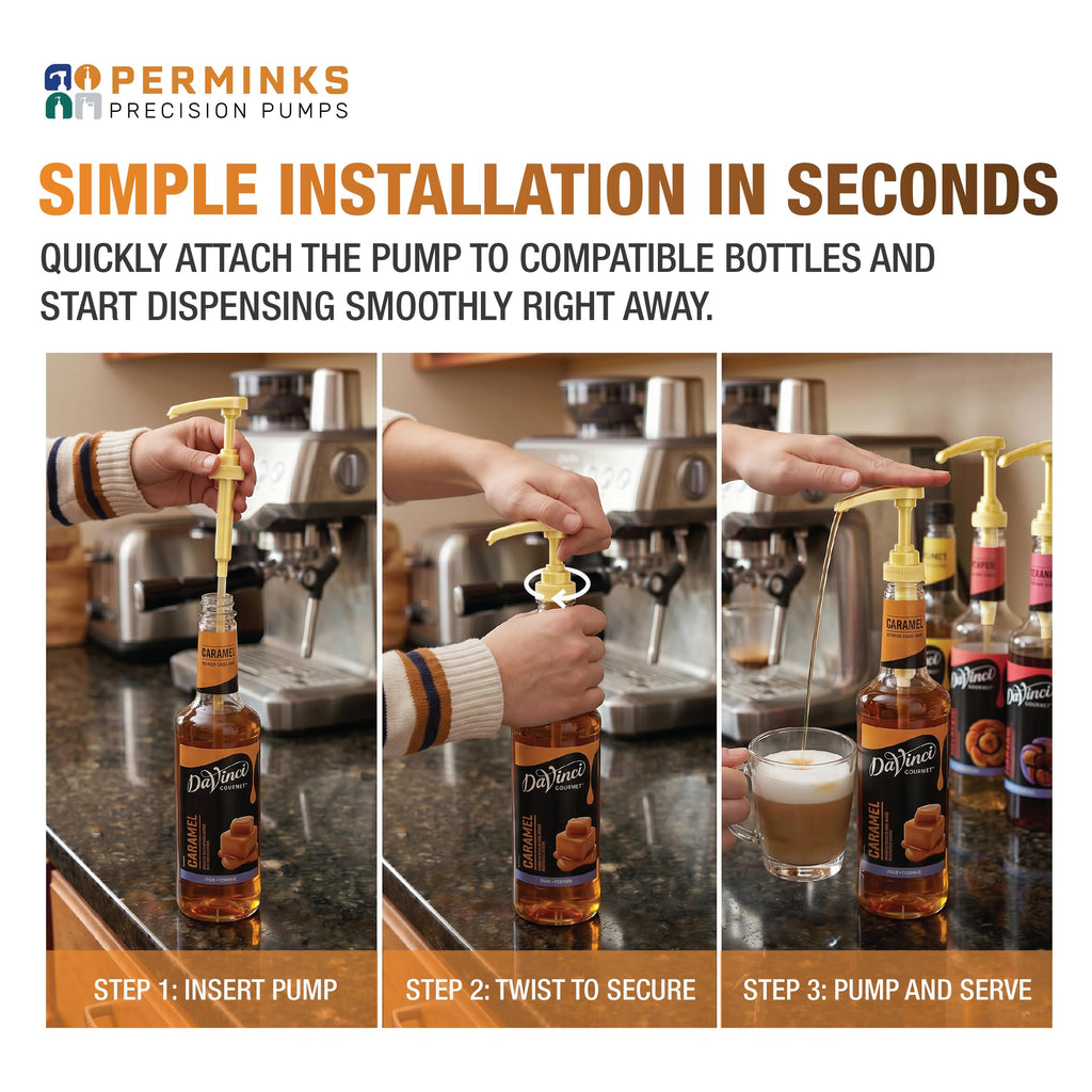 Syrup Pump, Compatible with 750ml Torani, DaVinci & Skinny, 6-Pack, Gold