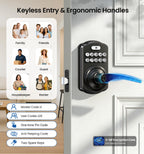 Veise Keypad Door Lock with Handle, Keyless Entry for Front Door & Bedroom, Electronic Lock with Code, Auto-Locking, Easy Installation, Passage Mode, Matte Black