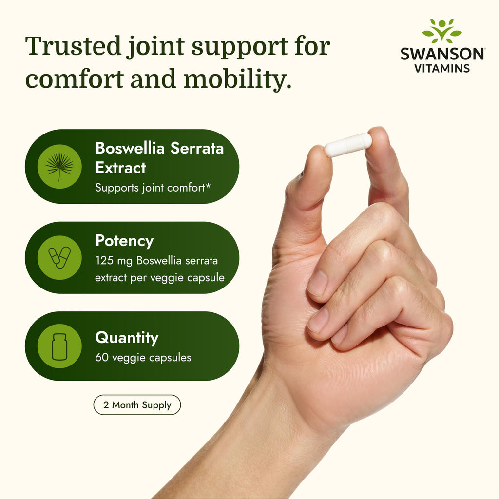 Swanson Boswellia Serrata Extract - Herbal Supplement for Joint Support - Aids Mobility & Flexibility* - Contains 5-LOXIN Standardized Boswellia - Non-GMO - 60 Veggie Caps