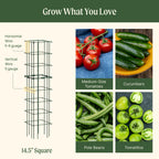 Vego Garden 2 Pack Tomato Cage 14.5"x 58" Square for Garden & Pots, Rust-Resistant Tomato Stackable Heavy Gauge Plant Cage Trellis Support for Climbing Vegetables Plants