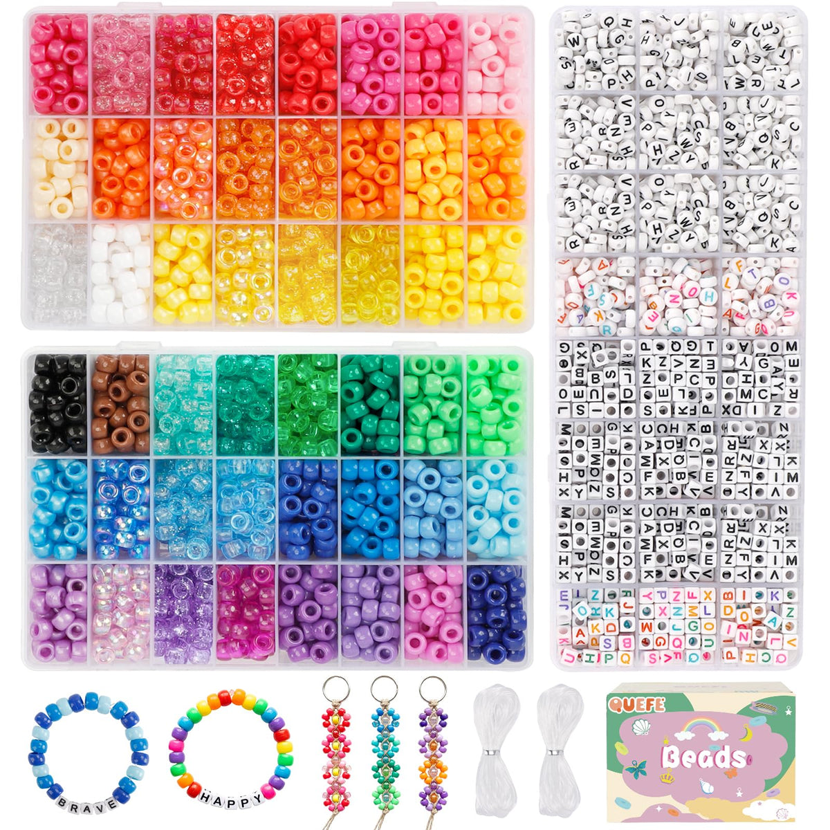 Quefe 48 Colors 4000pcs Pony Beads Bracelet Making Kit with Letter Beads