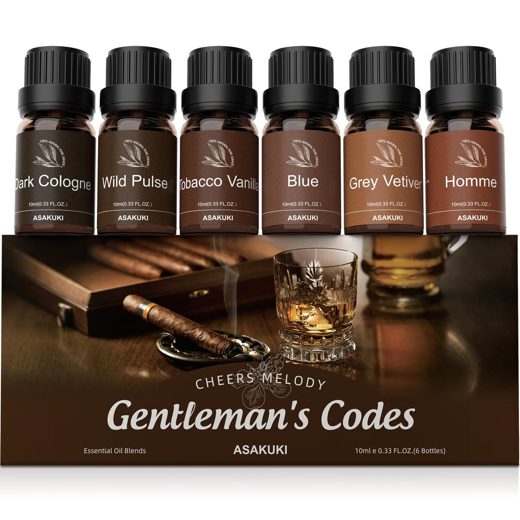 ASAKUKI Men Essential Oils Set for Diffuser, Father's Day & Birthday Gift for Men, 6×10ml Cologne-Inspired Fragrance Oils for Diffusers – Elegant, Clean, and Confident Scents