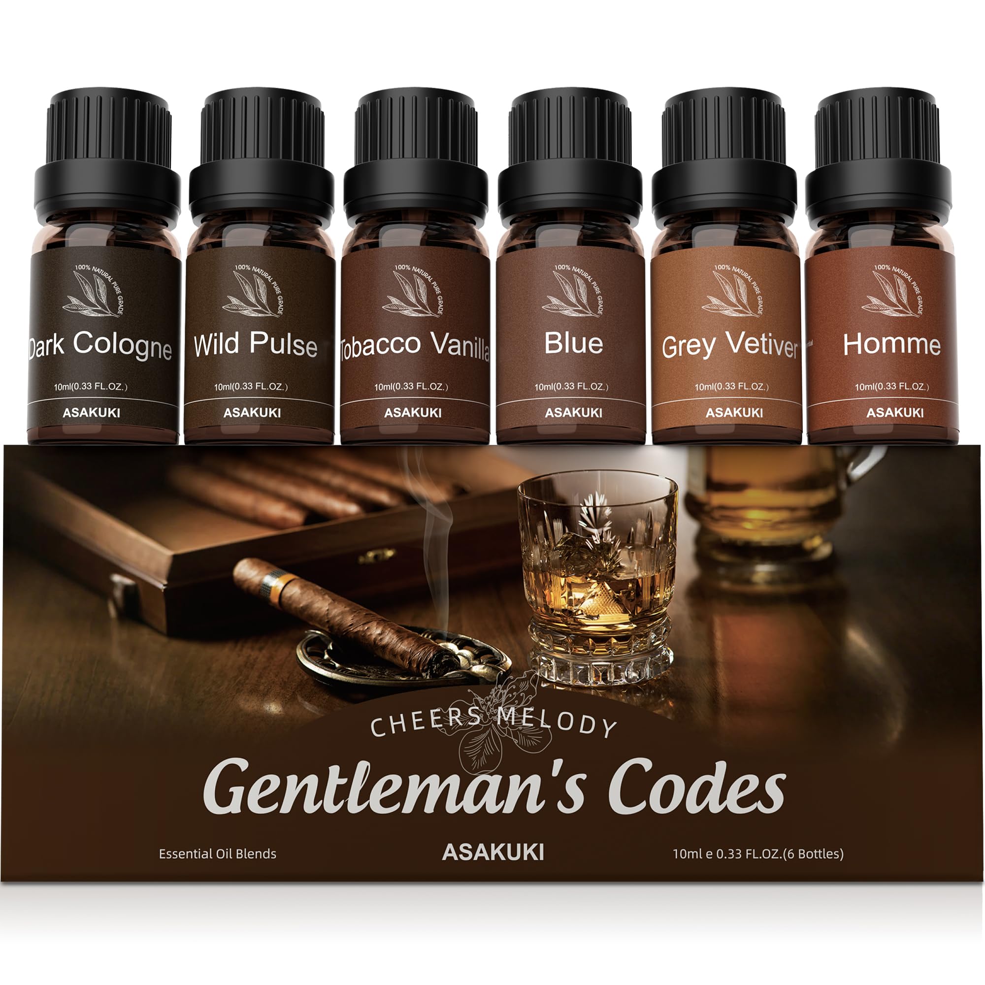 ASAKUKI Men Essential Oils Set for Diffuser, Father's Day & Birthday Gift for Men, 6×10ml Cologne-Inspired Fragrance Oils for Diffusers – Elegant, Clean, and Confident Scents