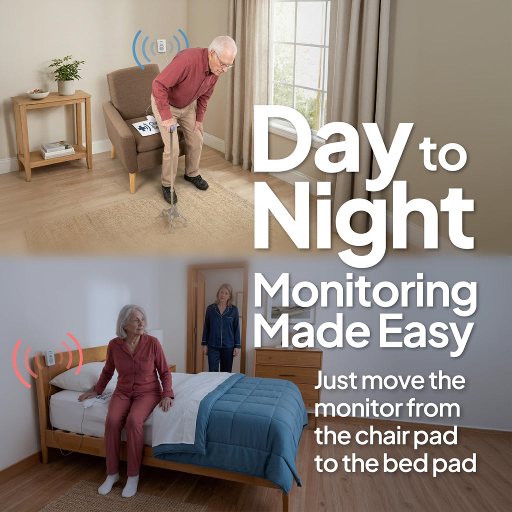 Smart Caregiver® Bed and Chair Exit Alarm System for Fall/Wandering Prevention – Know When They get up! Includes Monitor with 10in x 30in Bed Sensor Pad and 10in x 15in Chair Sensor Pad