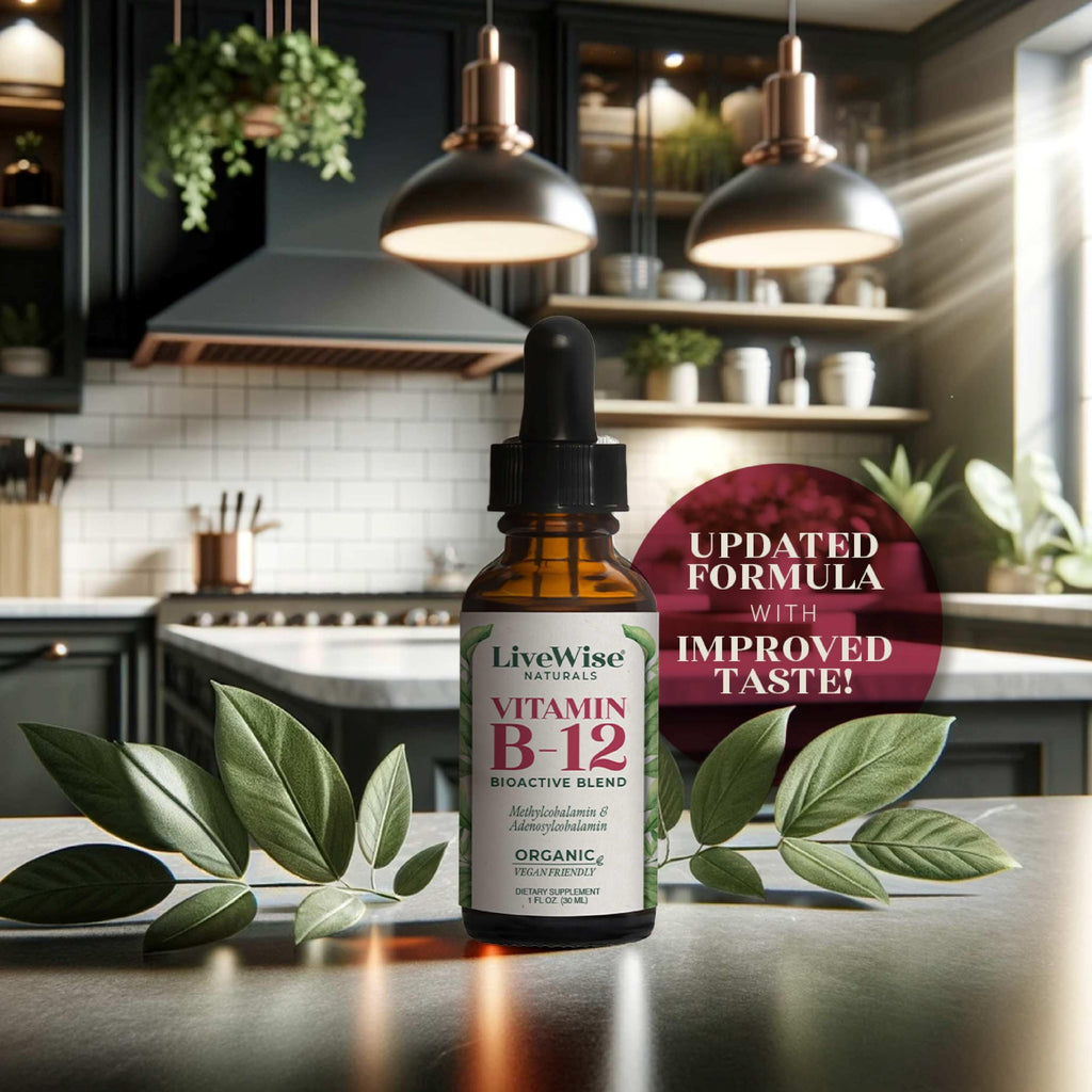 Organic Vitamin B12 1000 mcg Sublingual Liquid Drops For Adults, 6 Months Supply 1 oz, Methylcobalamin & Adenosylcobalamin - Bioactive Blend for Energy, Clarity & Focus - Vegan, Non-GMO, Unflavored
