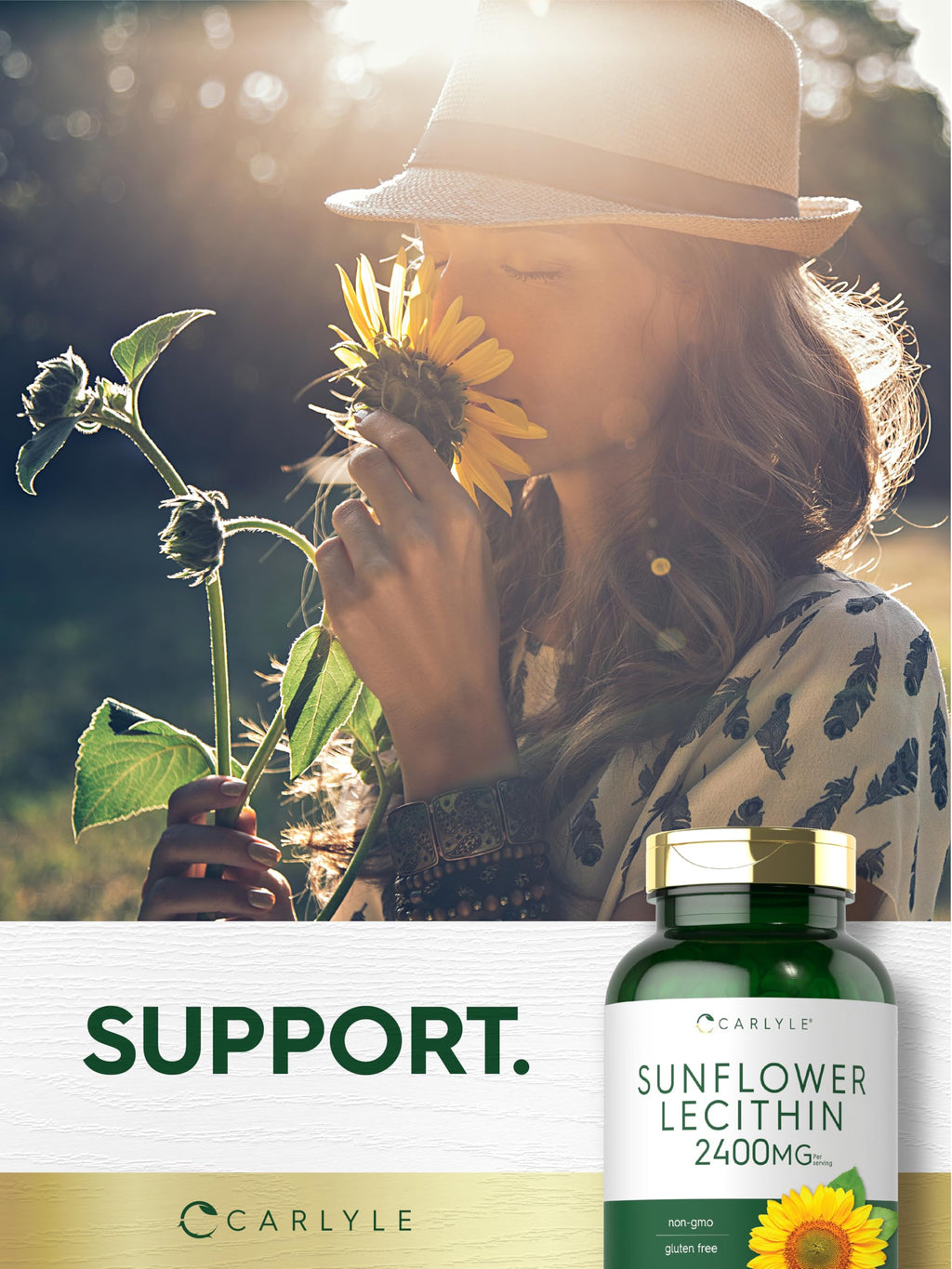Carlyle Sunflower Lecithin Softgel Capsules | 2400mg | 200 Pills | Rich in Phosphatidyl Choline | Non-GMO, Soy Free, Gluten Free Supplement