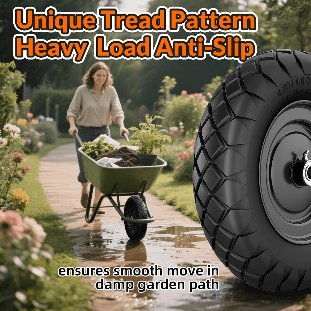 RONPOW 4.80/4.00-8 Flat Free Wheelbarrow Tire and Wheel, 16" Black 2-Pack