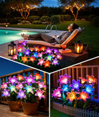 LETMY 8 Pack Solar Garden Lights, Solar Flower Lights with 6 Head Bigger Lily Lights, IP65 Waterproof Solar Lights Outdoor, Decorative Lights for Garden, Patio, Yard, Flower Bed