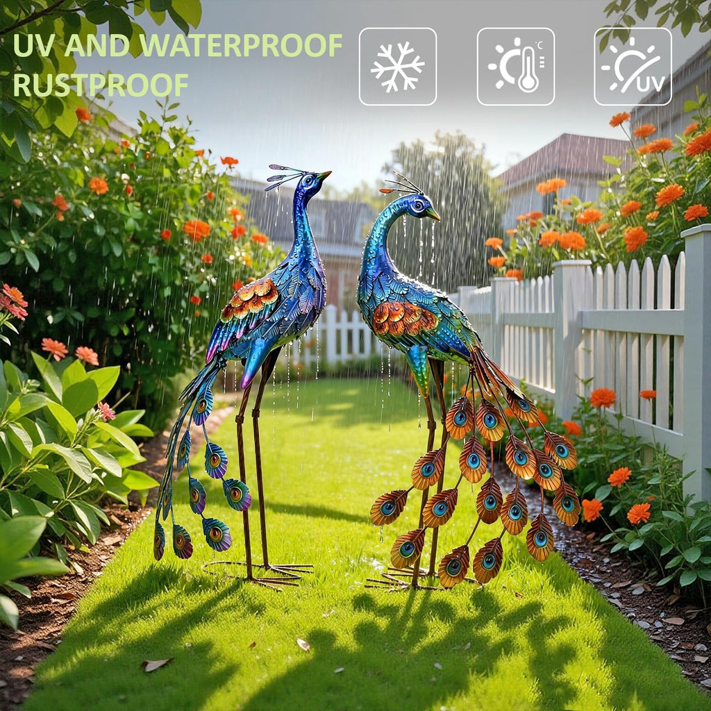 Kircust Metal Peacock Garden Statue and Sculpture,