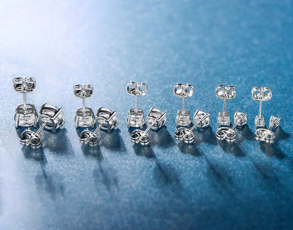 18K White Gold Plated Round Cubic Zirconia Stud Earrings Pack, 6 Pairs