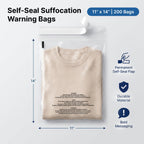 11” X 14” (200 Count) Self Seal Clear Poly Bags with Suffocation Warning