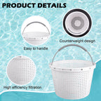 8" Pool Skimmer Basket for Inground Pool Compatible with Pentair U-3 Skimmer Basket 08650-0007 and Hayward SP1070 SPX1070E Pool Basket ，Stainless Steel Handle，Rubber Grip & Built in weighting，White