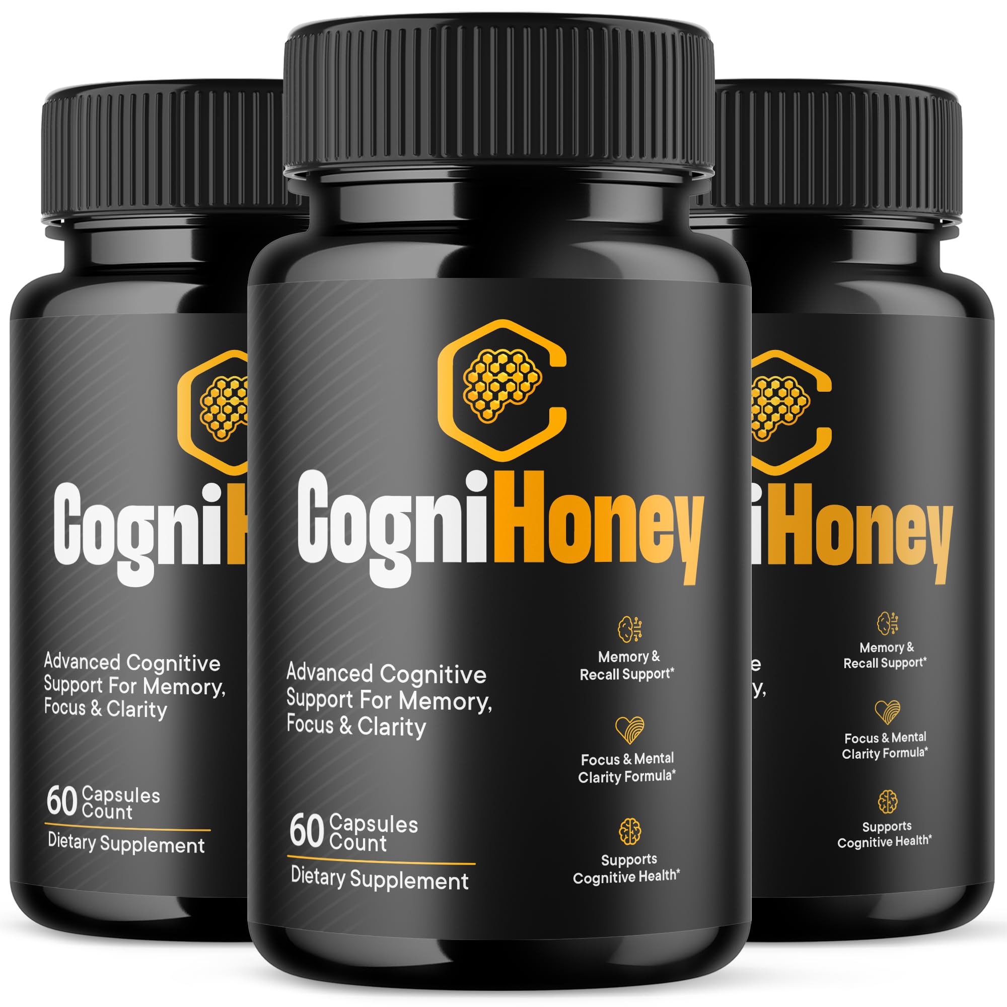 (3 Pack) CogniHoney Capsules, Cogni Honey Brain Support Pills with All Natural Ingredients, Advanced Memory Support Supplement Supporting Brain Health & Wellness with Premium Vitamins (180 Capsules)