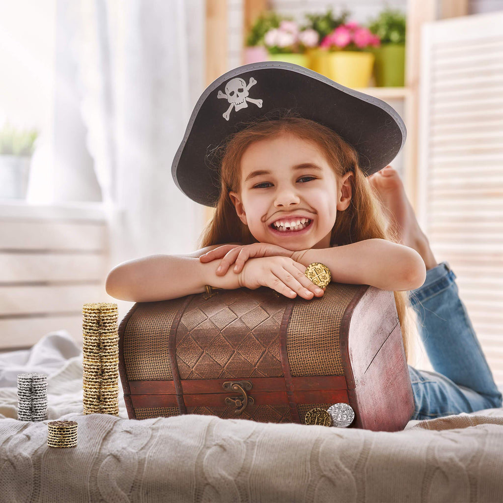 Large Pirate Coins - 36 Bronze, Silver & Gold Treasure Coin Set - Metal Replica Spanish Doubloons for Halloween Pirate Party Decorations & Favors, Tokens, Cosplay - Pirate Treasure Chest - Mixed Sizes