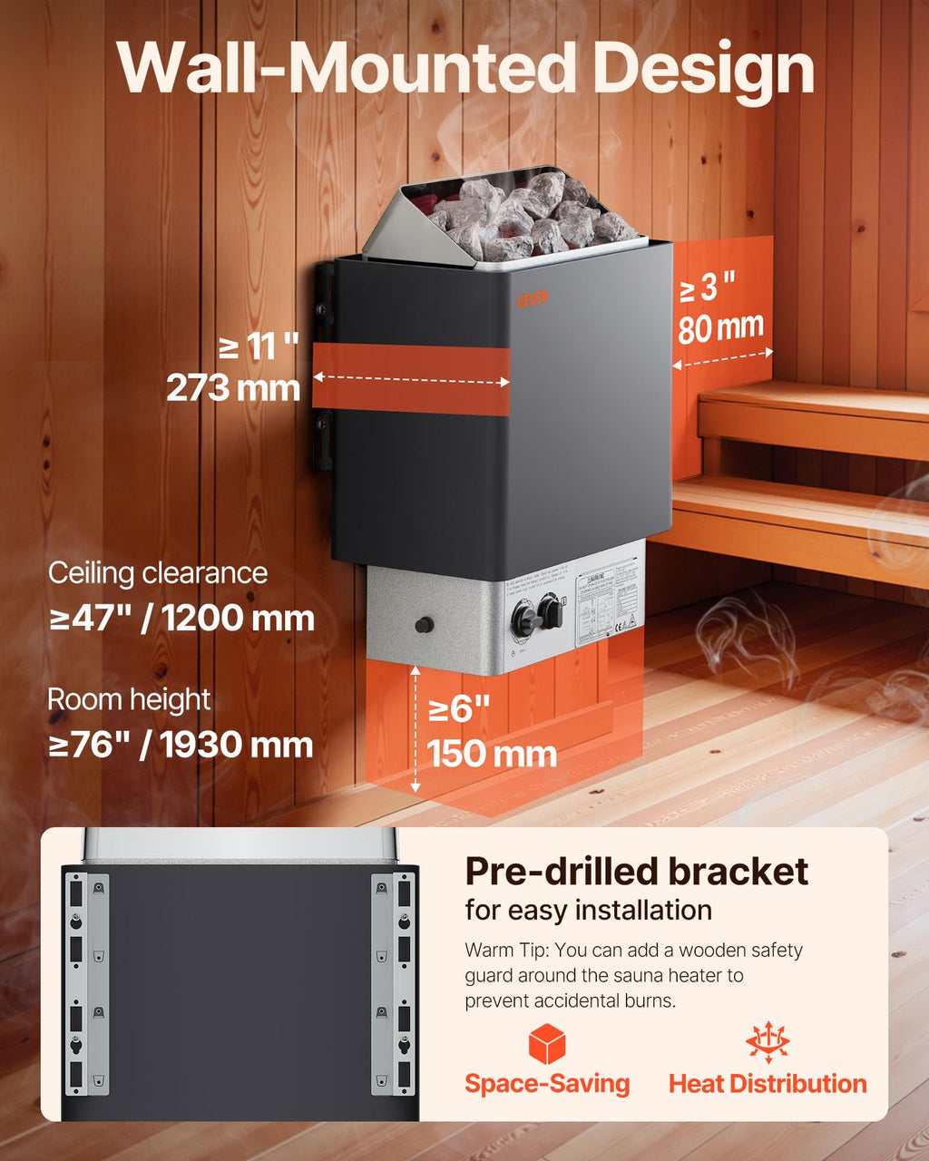 VEVOR Sauna Heater,220V Electric Sauna Stove, Steam Bath Sauna Heater 3h Timer and Adjustable Temp for Max. 176-318 Cubic Feet, (4.5KW) FCC Certification