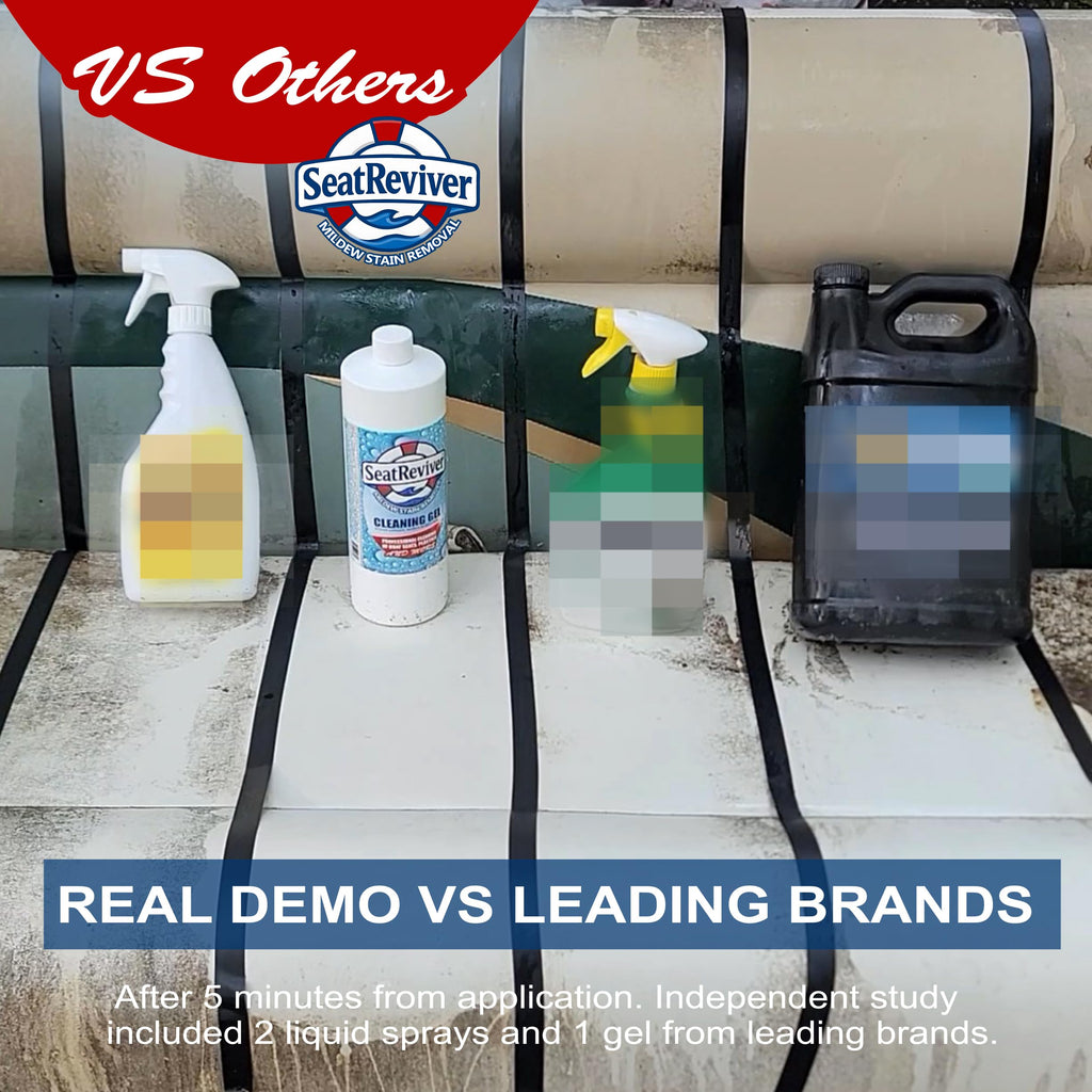 Seat Reviver Marine Mildew Stain Remover for Boat Seats, Vinyl & Plastic | Light Gel That Clings Longer | Fast-Acting | No Scrub | 32oz