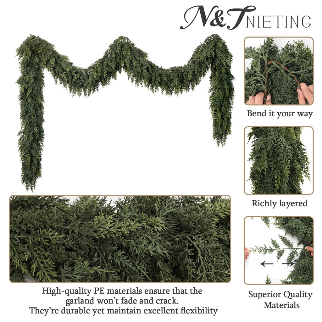 9Ft Christmas Cedar Garland, Real Touch Soft Greenery Christmas Decorations