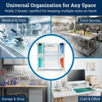 Glove Box Holder Wall Mount Dispenser for 2 Boxes, Powder Coated Metal Rack for Disposable Gloves and Tissue, Organizer for Kitchen, Lab, Garage, Hardware Included, White - Safety Supply Mart